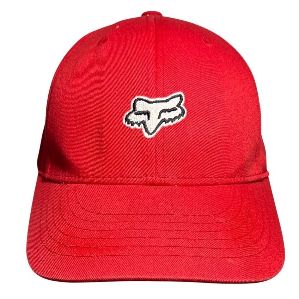 Fox Racing Hat Motocross Red Embroidered Logo Flex Fit Cotton Blend Sm Med